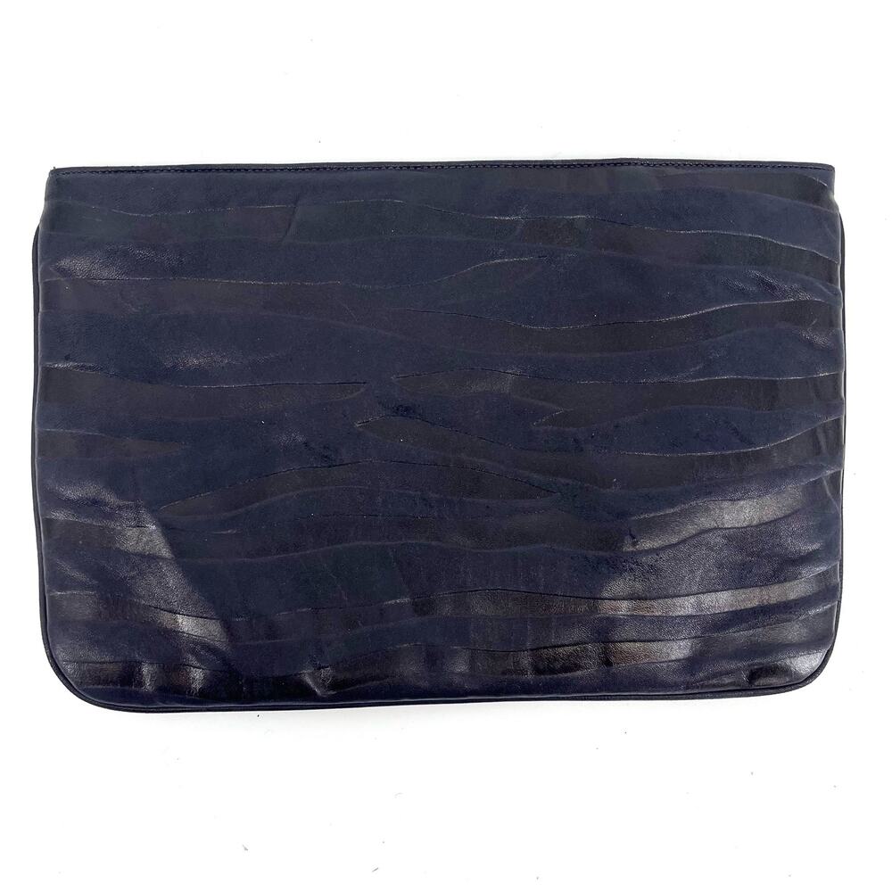 Margolm Soft Navy‎ Leather Zip Clutch padded tablet case